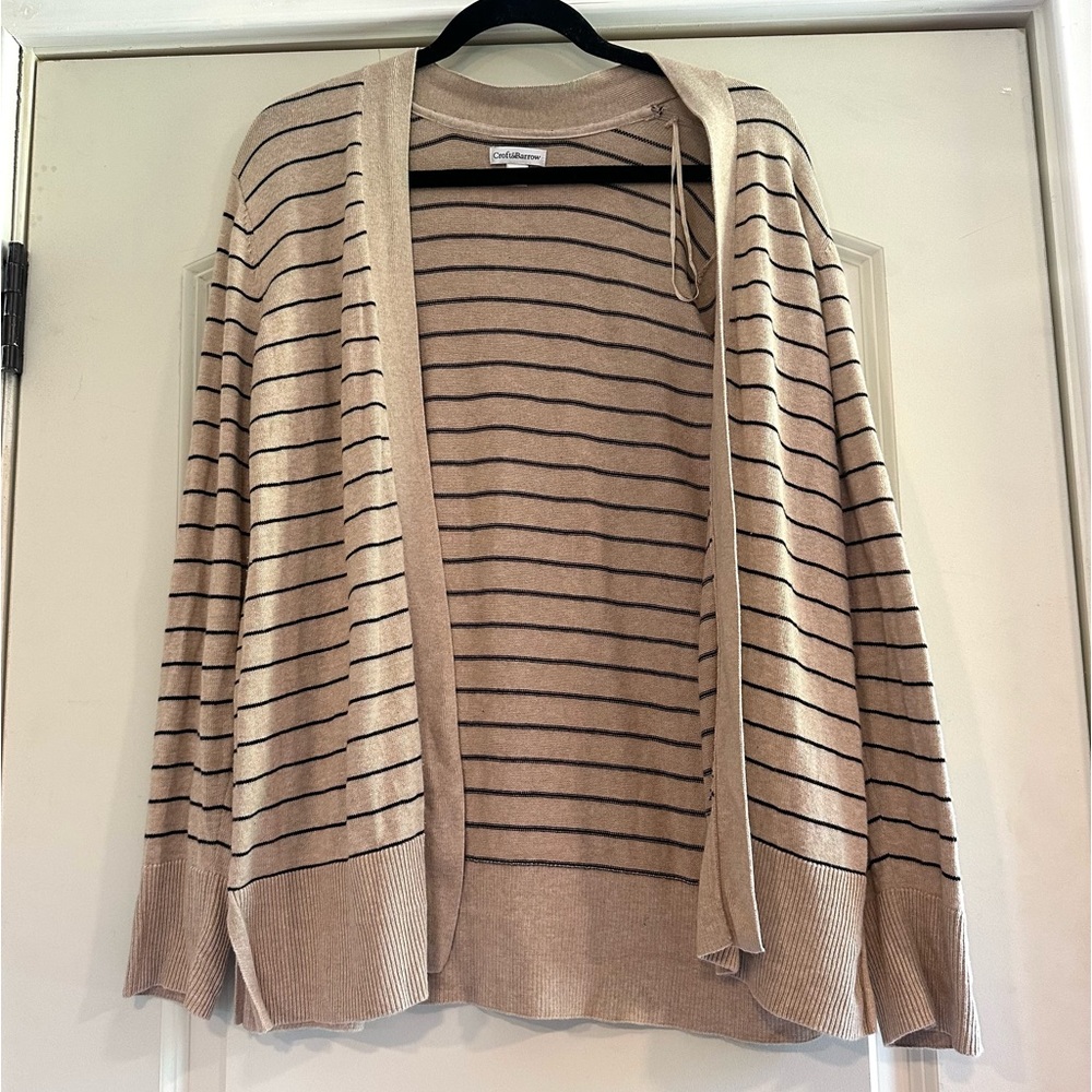 Croft & Barrow light weight tan cardigan with black stripes